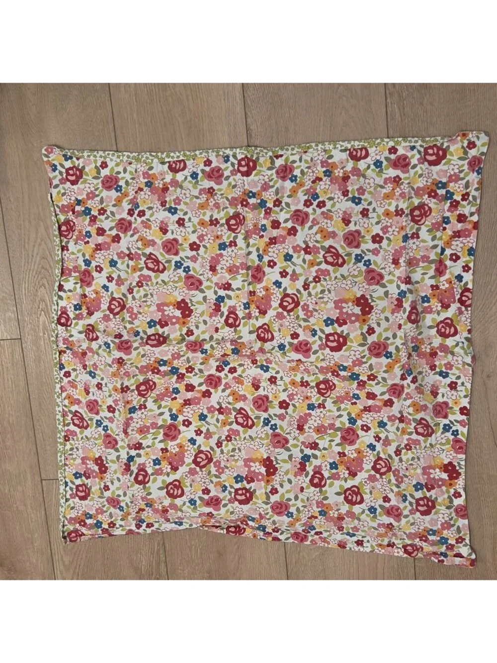 Pottery Barn Emily Pink Floral Green Print Pillow Sham Euro 30x30 Square